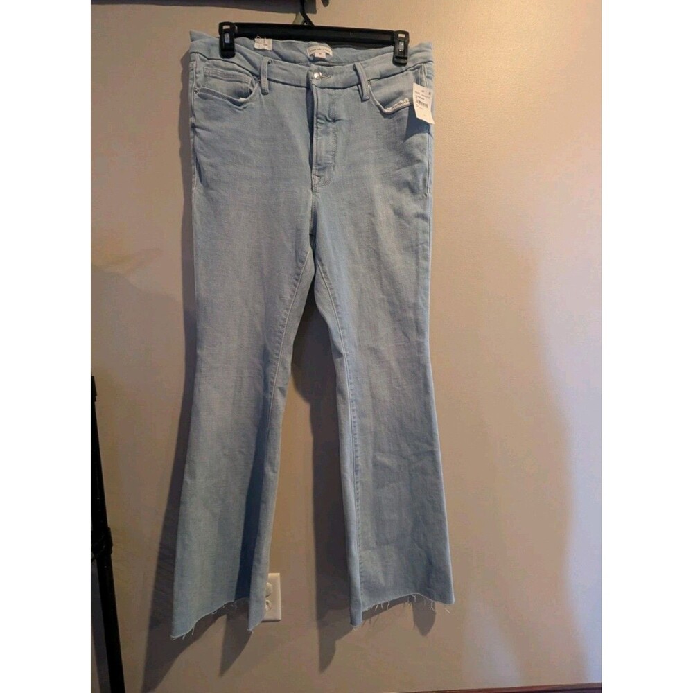 NWT Good American Good Legs Flare Jeans Womens 15 Light Wash Denim Raw Hem